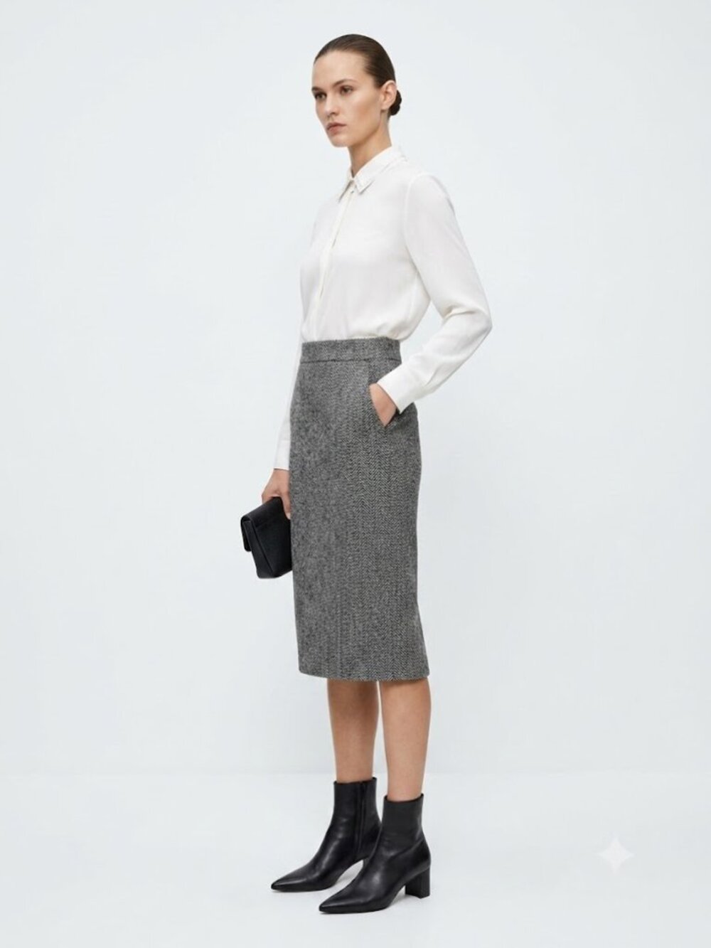 Mr Jax Womens Herringbone Lined Pencil Skirt Black White Size 6 · Button Zip
